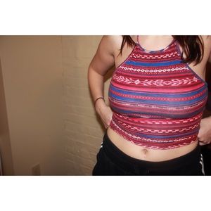 Cropped, tribal print halter top